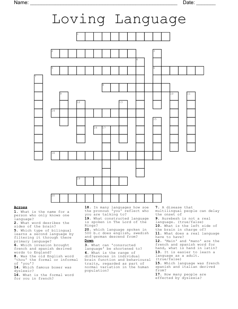 Loving Language Crossword