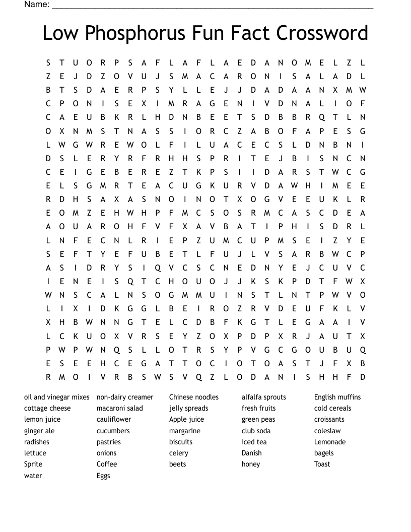 Low Phosphorus Fun Fact Crossword Word Search
