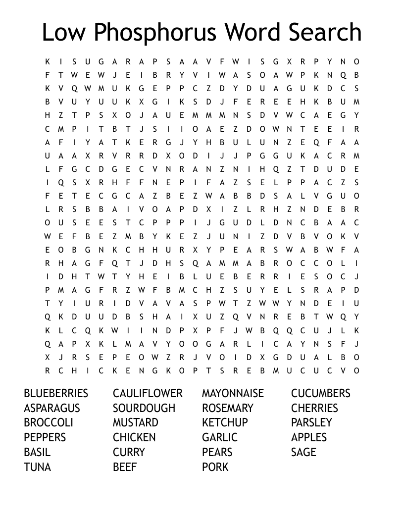 Low Phosphorus Word Search