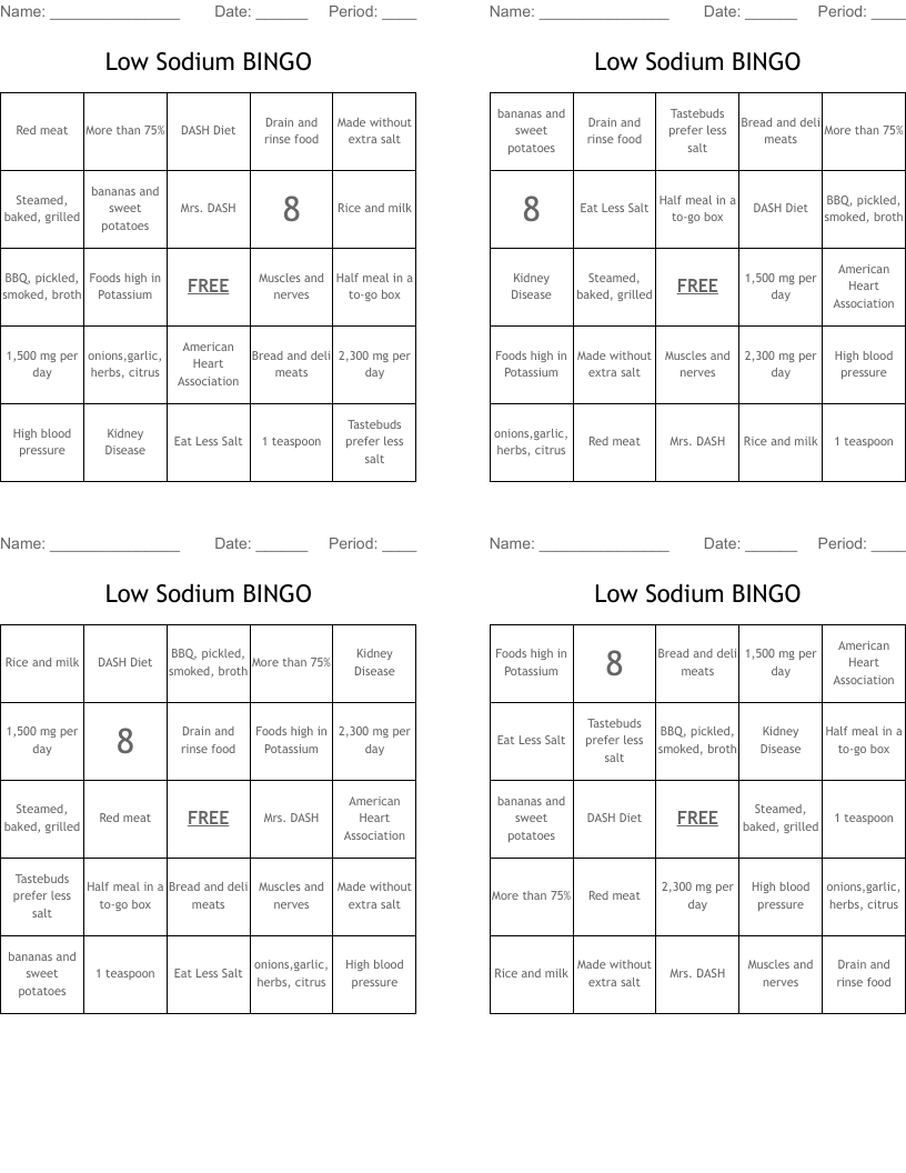Low Sodium BINGO