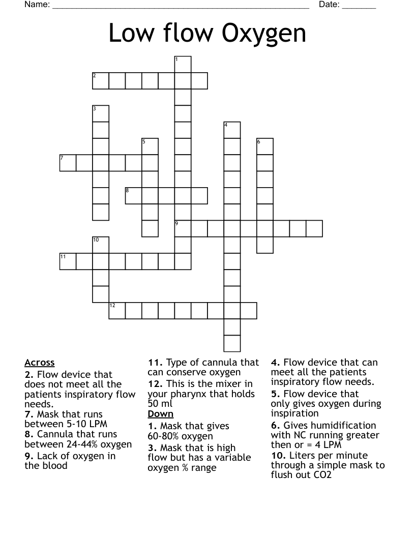 Low flow Oxygen Crossword