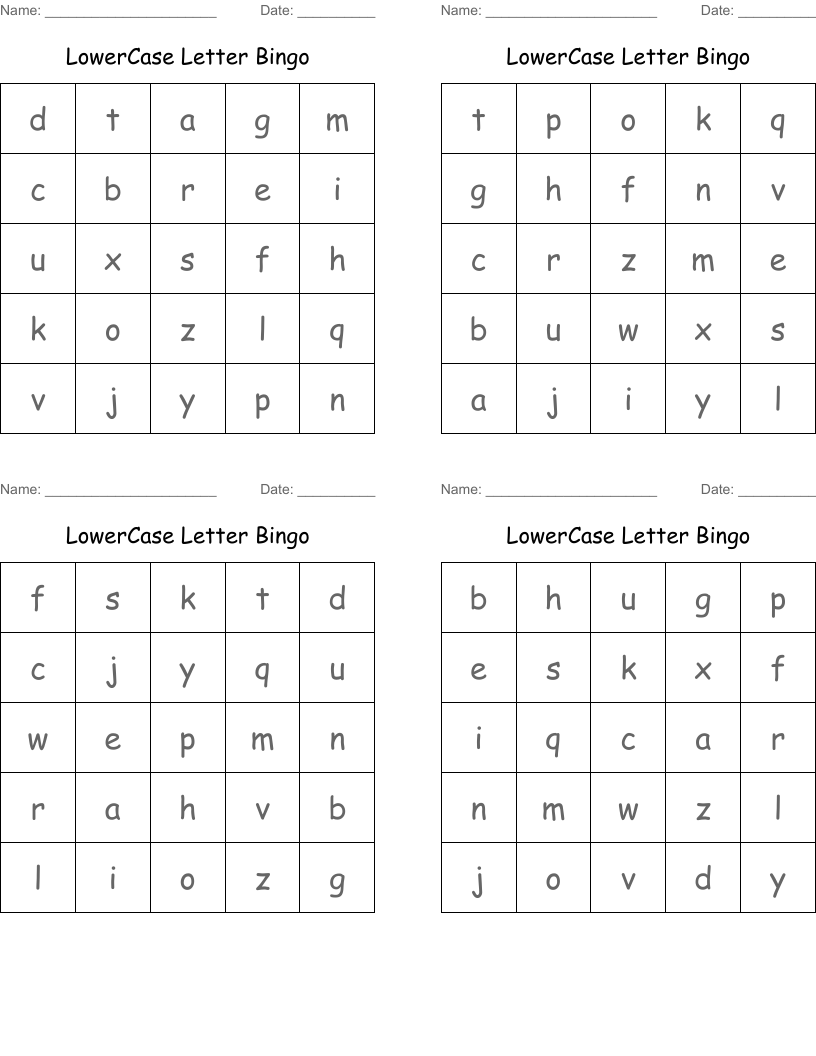 LowerCase Letter Bingo