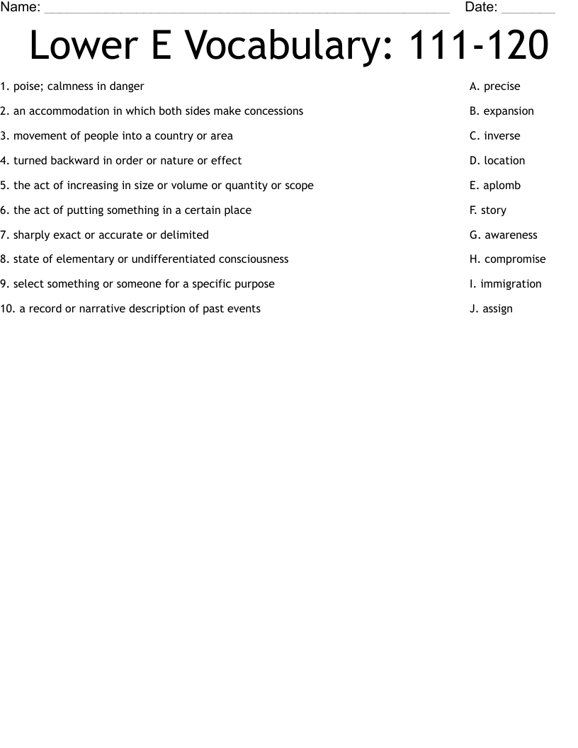 Lower E Vocabulary: 111-120