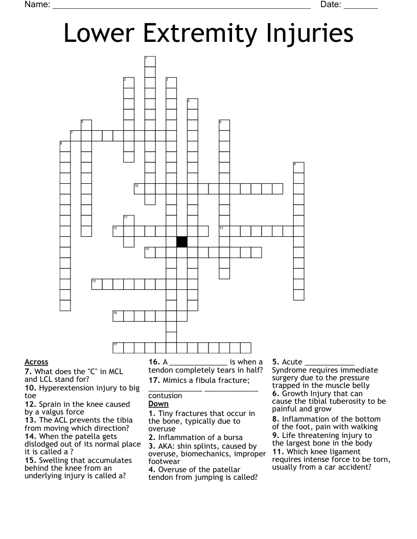 Lower Extremity Injuries Crossword