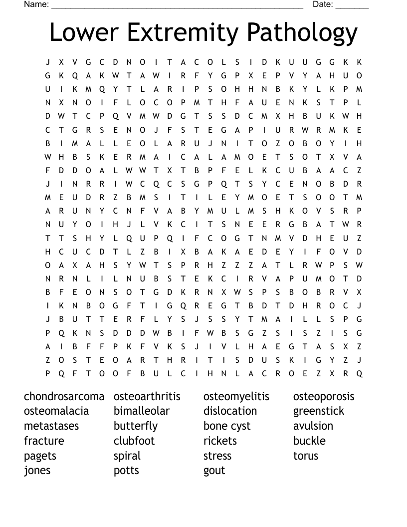 Lower Extremity Pathology Word Search