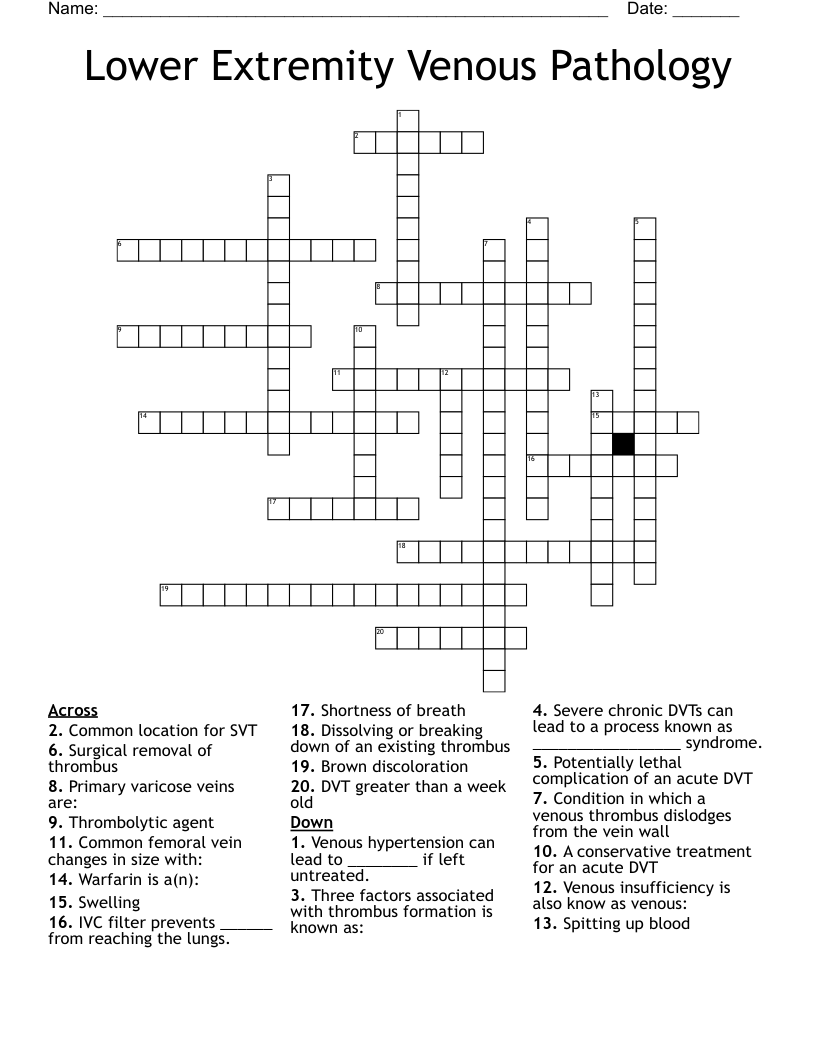 Lower Extremity Venous Pathology Crossword