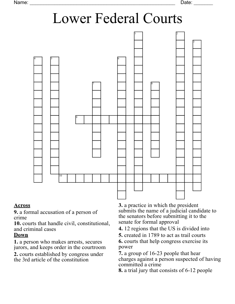 Lower Federal Courts Crossword