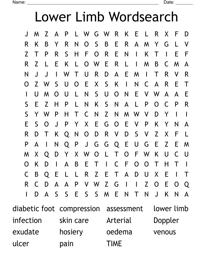 Lower Limb Wordsearch