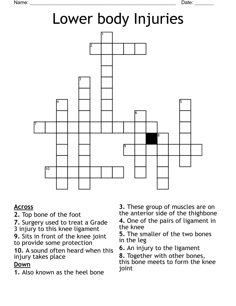 Lower body Injuries Crossword