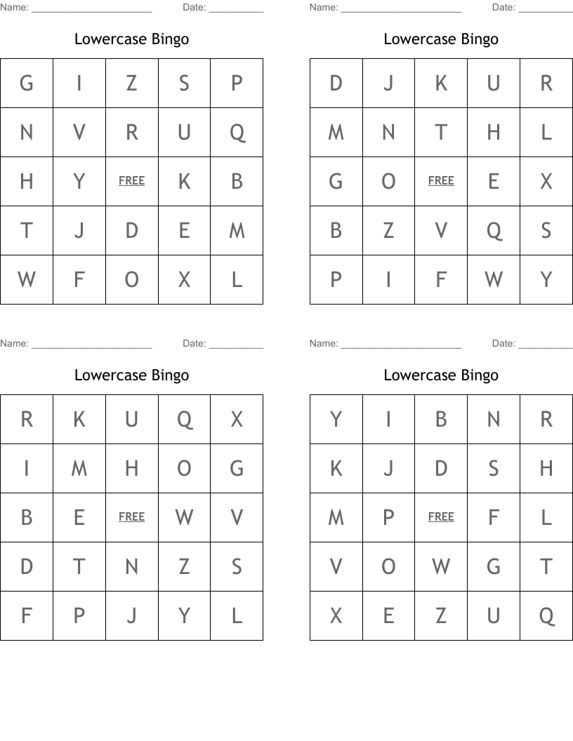 Lowercase Bingo