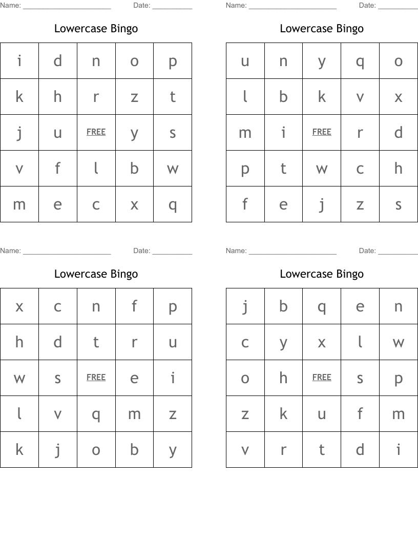 Lowercase Bingo