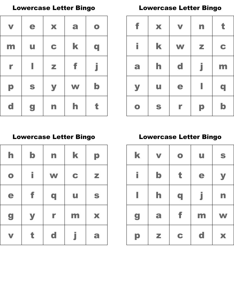 Lowercase Letter Bingo