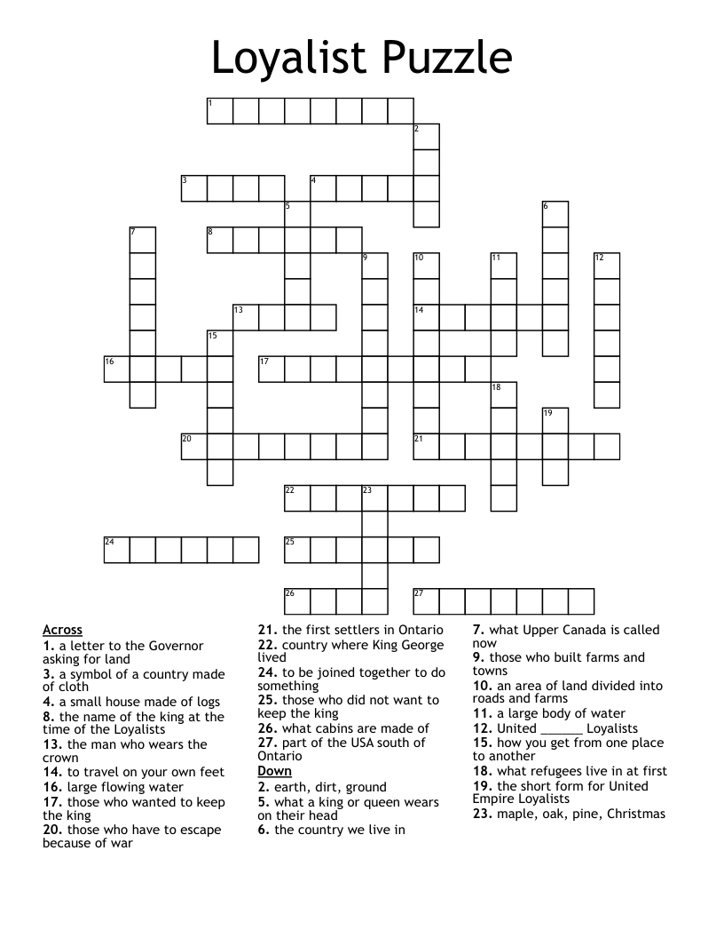 Loyalist Puzzle Crossword