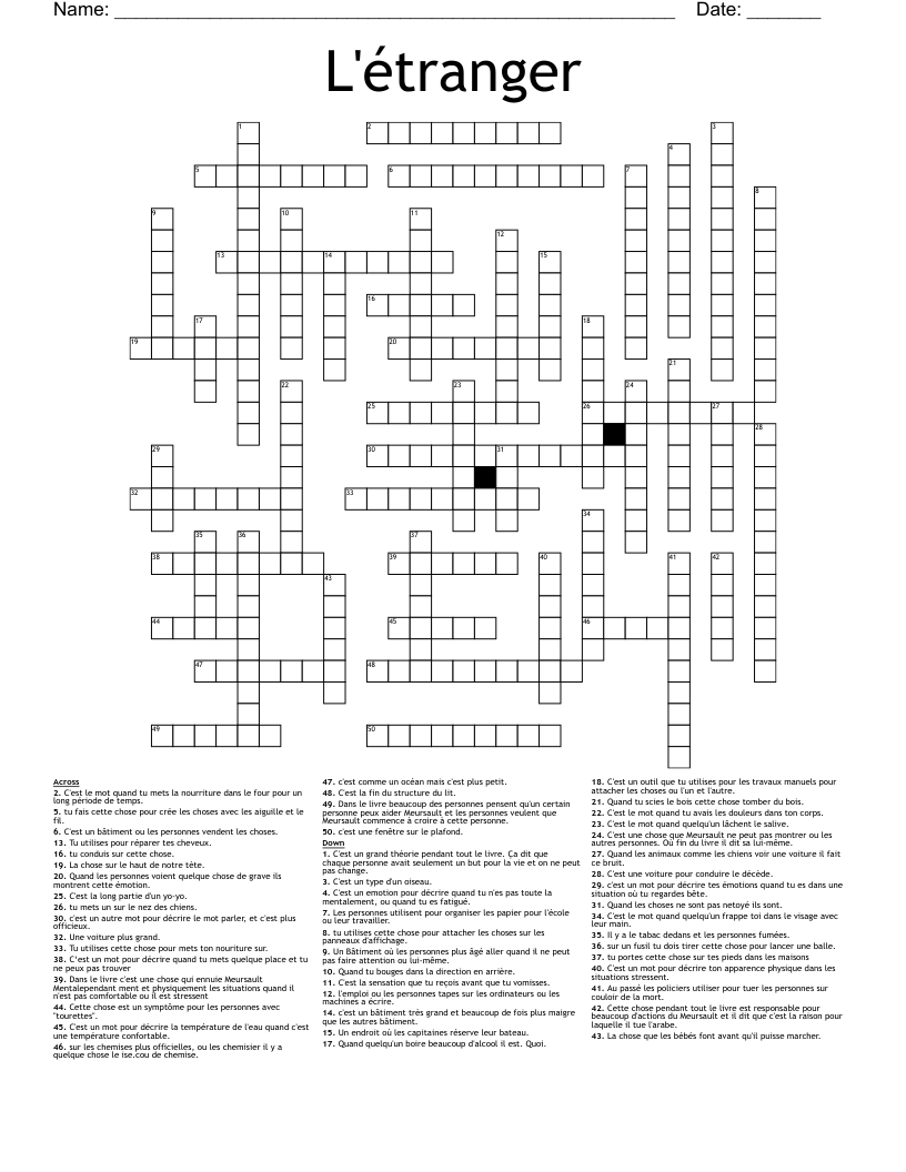 L'étranger Crossword