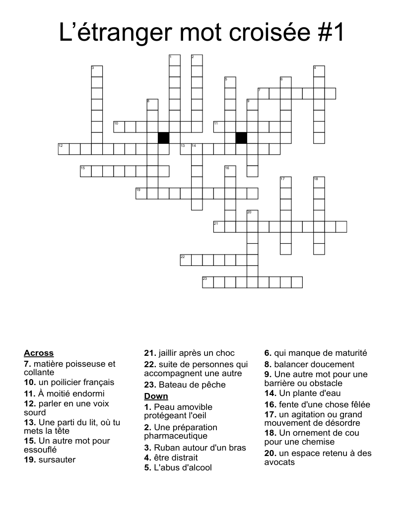 L’étranger mot croisée #1    Crossword