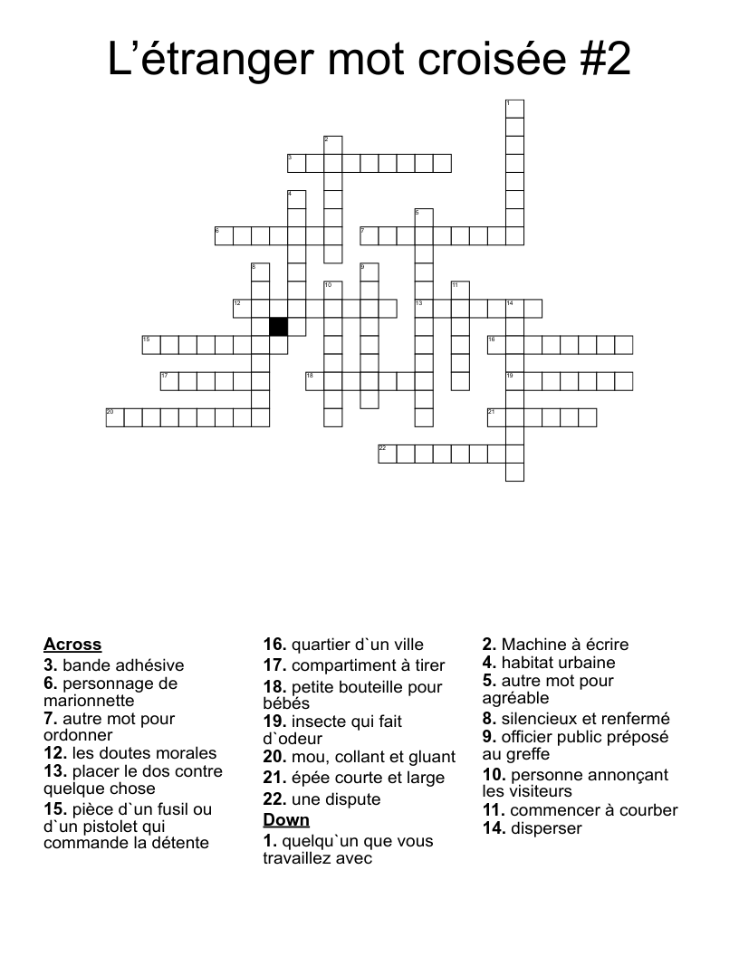 L’étranger mot croisée #2   Crossword