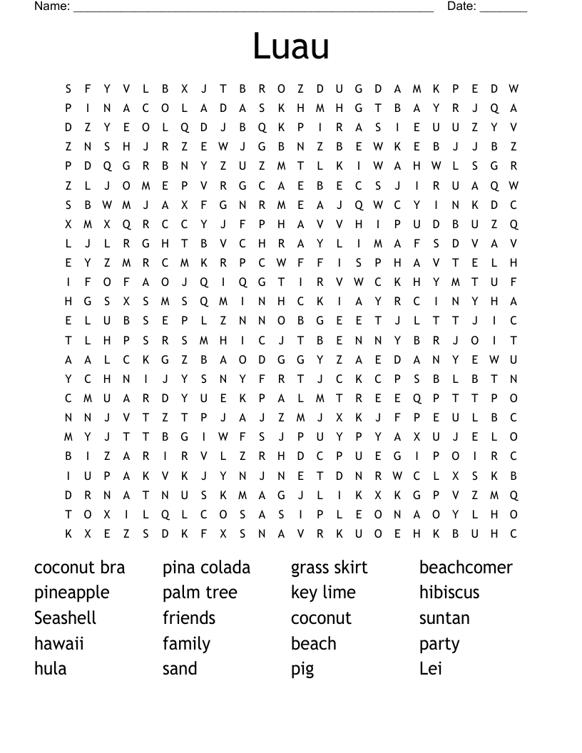 Luau Word Search