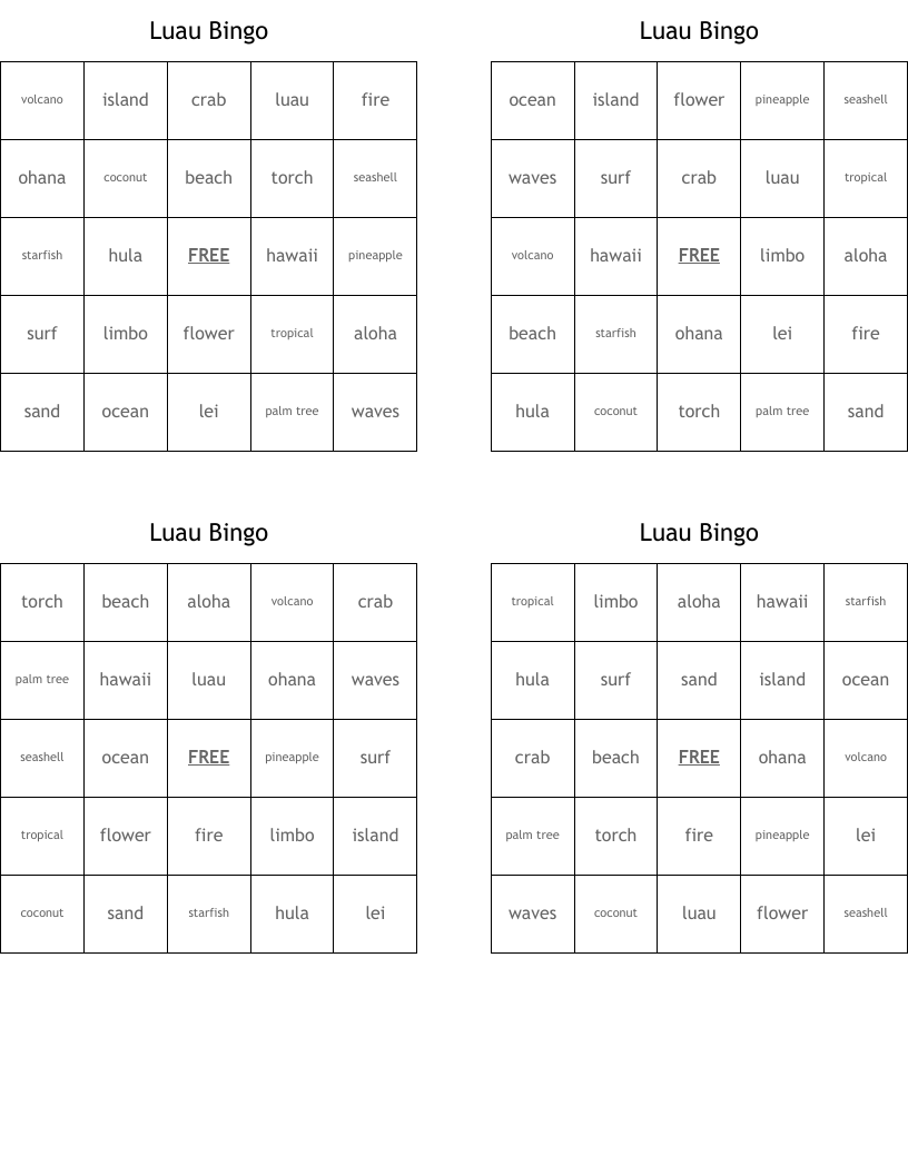 Luau Bingo
