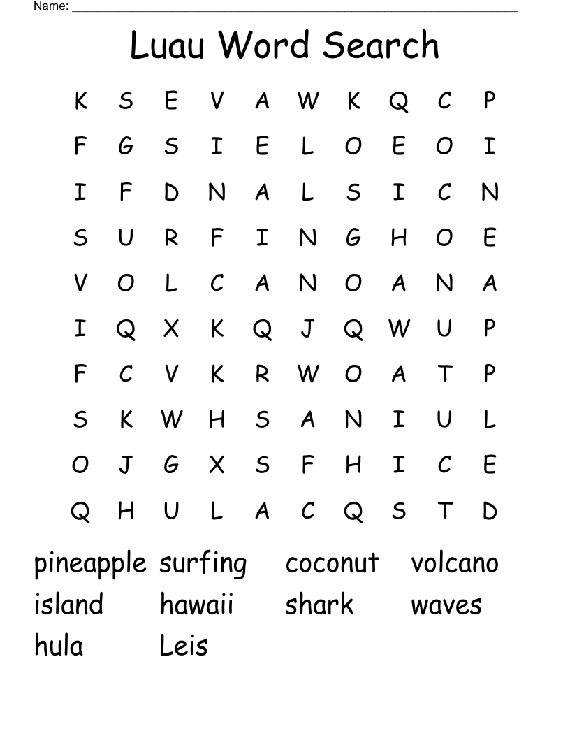Luau Word Search