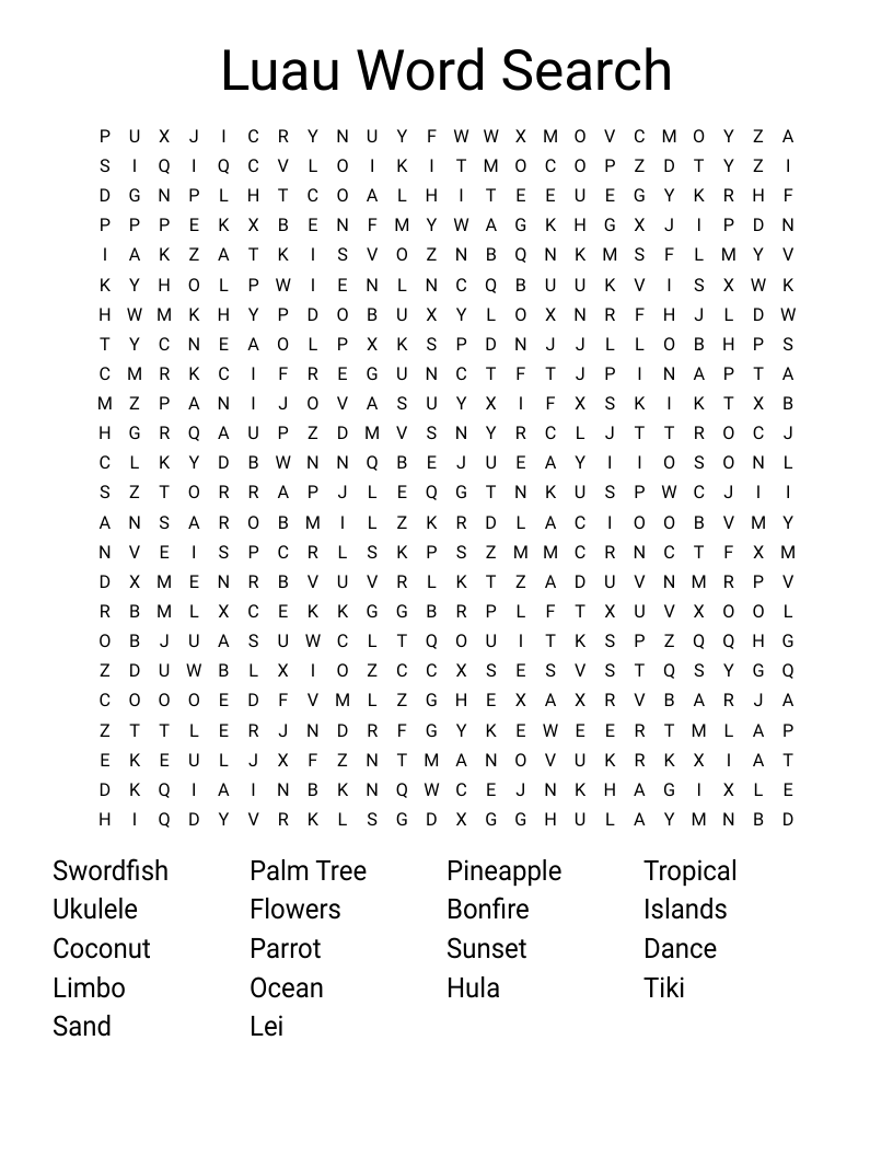 Luau Word Search