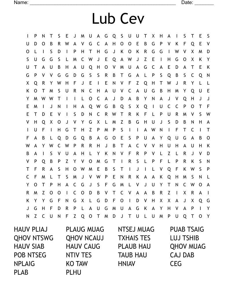 Lub Cev Word Search
