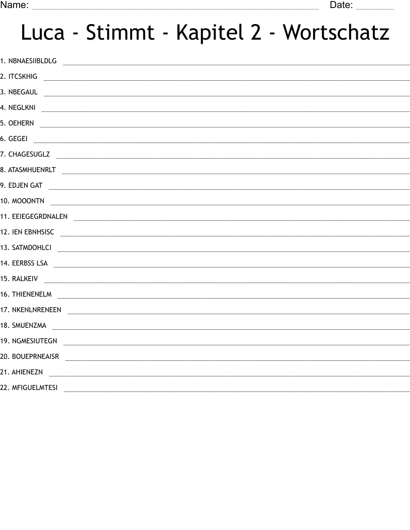 Luca - Stimmt - Kapitel 2 - Wortschatz Word Scramble