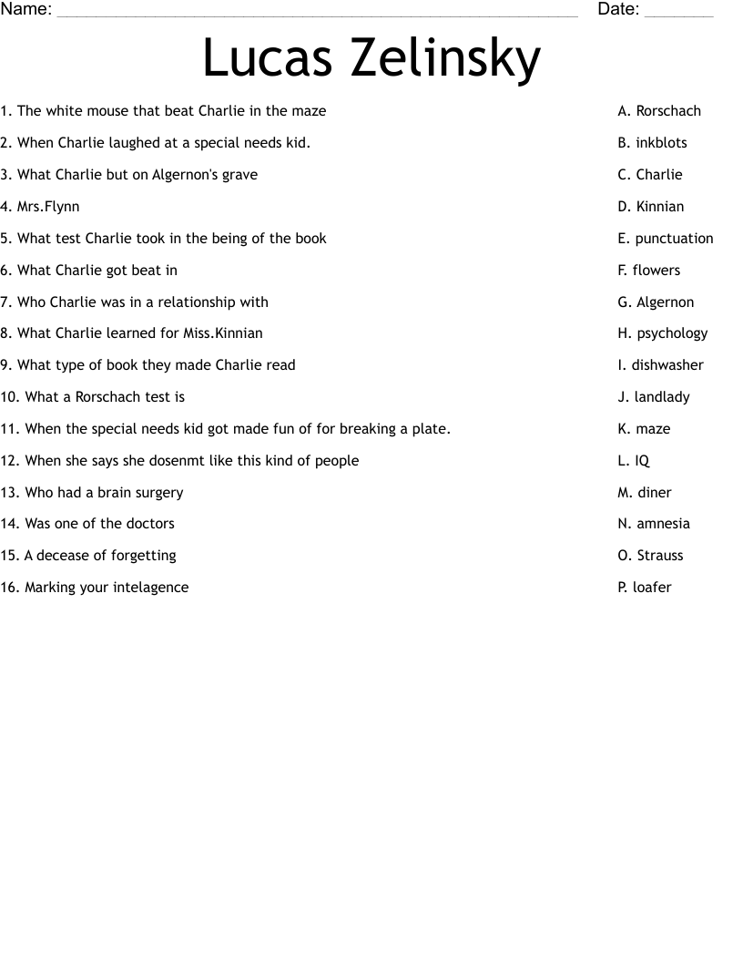 Lucas Zelinsky Worksheet