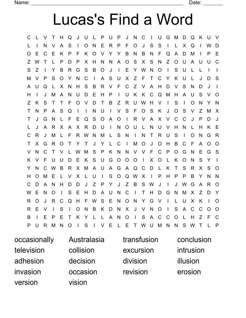 Lucas's Find a Word Word Search