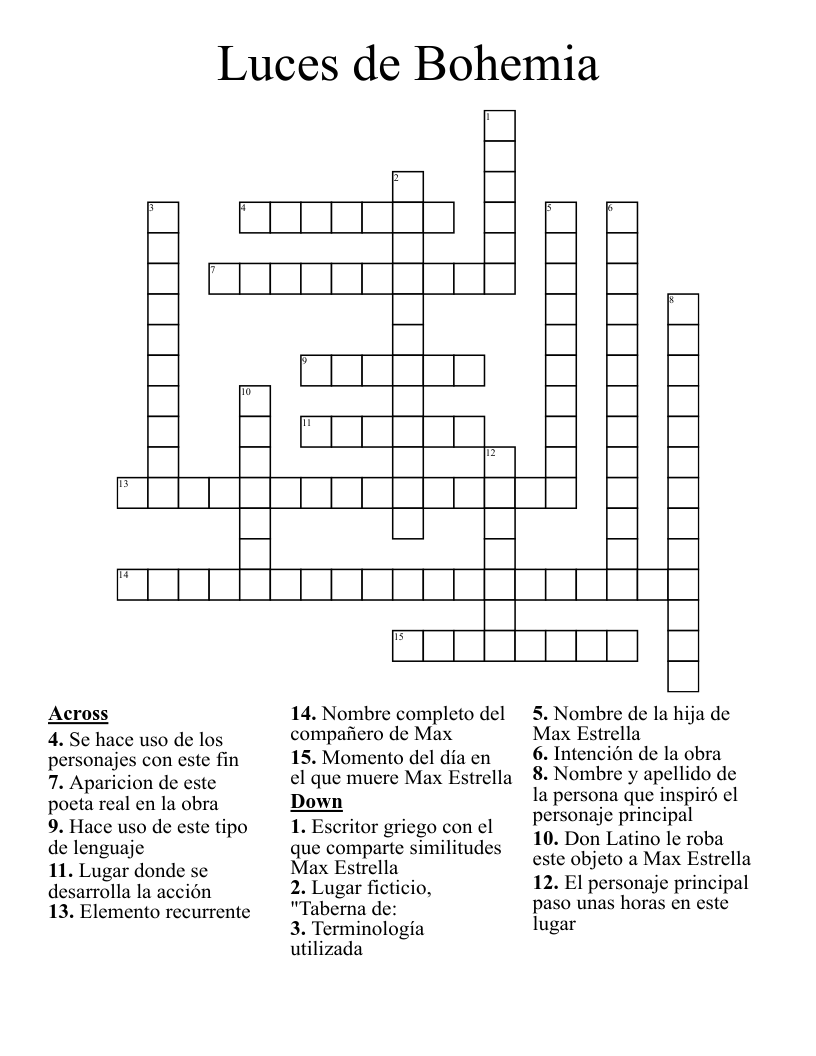 Luces de Bohemia Crossword