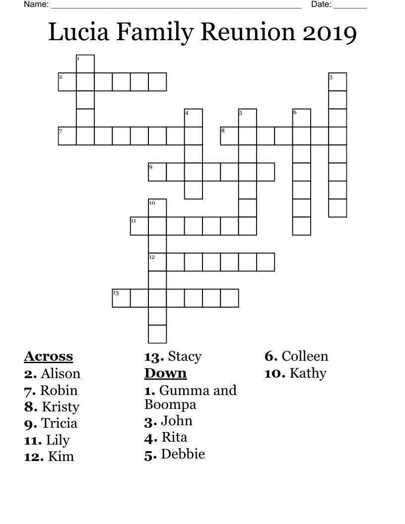 Lucia Family Reunion 2019 Crossword