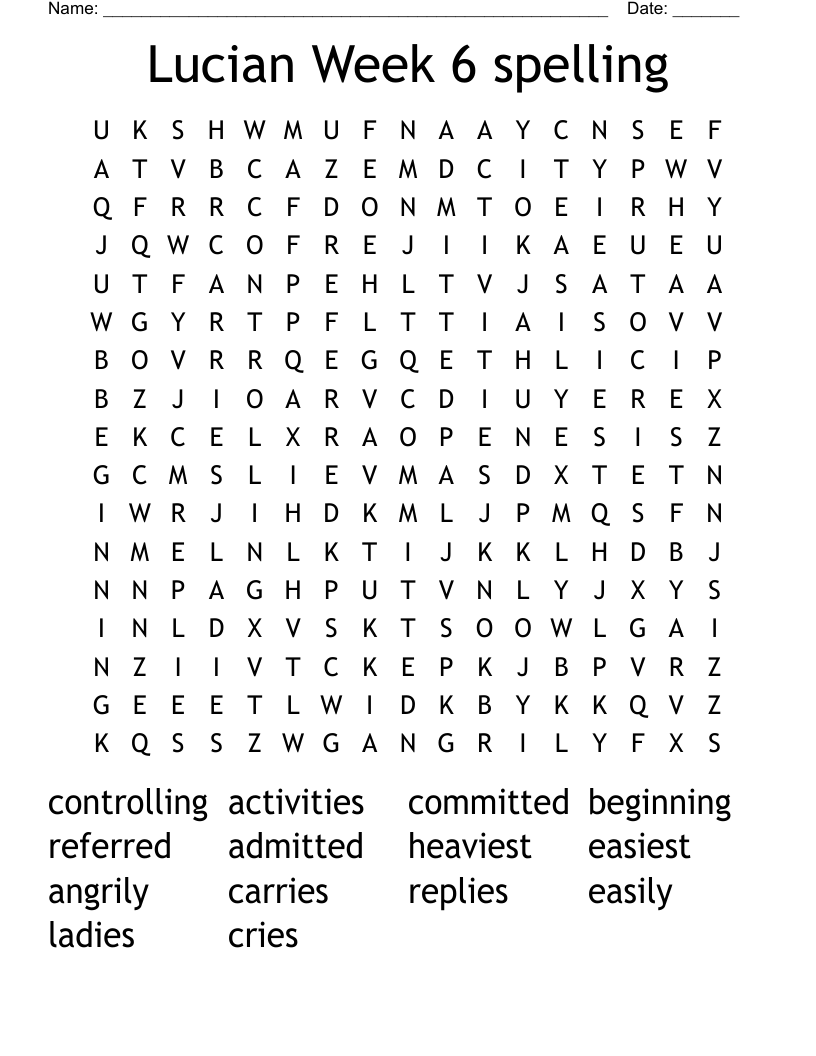 Lucian Week 6 spelling Word Search