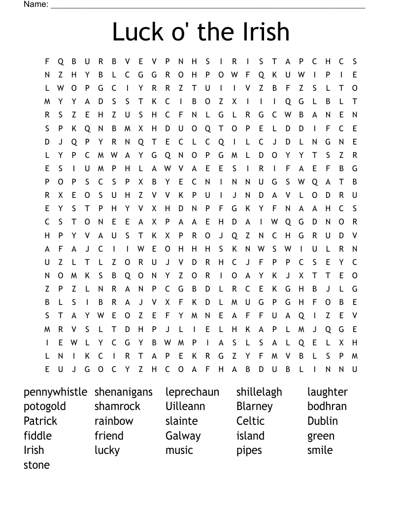 Luck o' the Irish Word Search