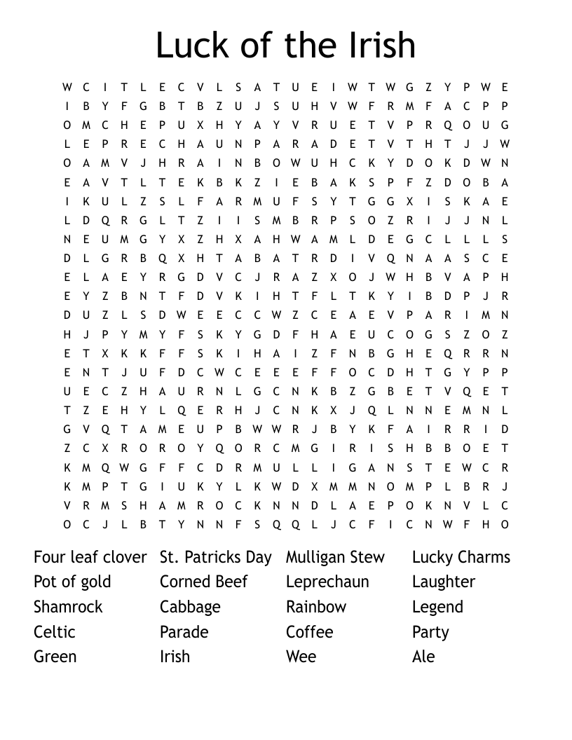 Luck of the Irish Word Search