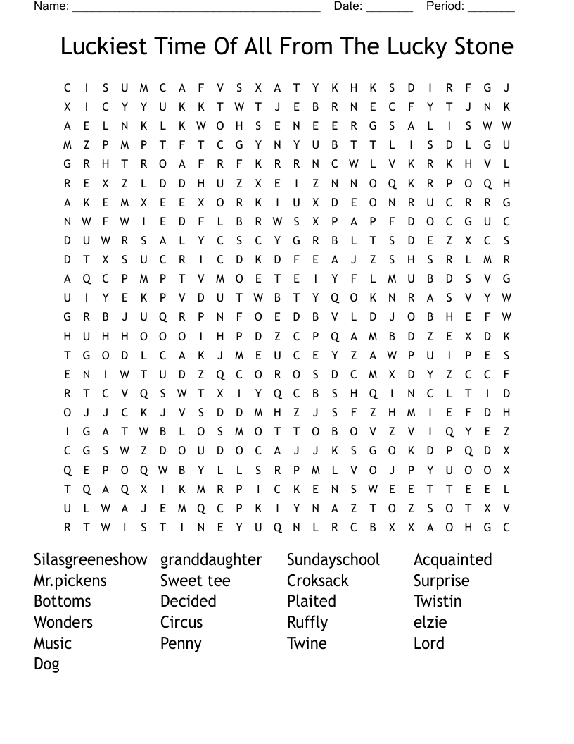 Luckiest Time Of All From The Lucky Stone Word Search