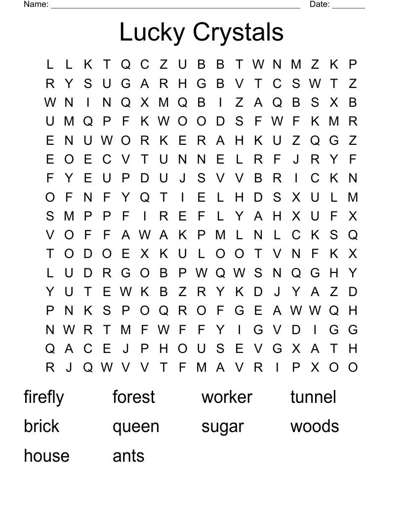 Lucky Crystals Word Search
