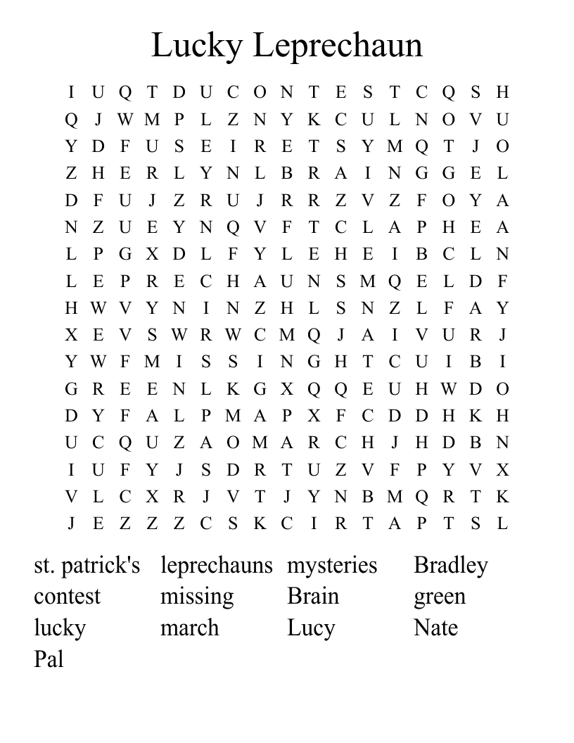 Lucky Leprechaun  Word Search