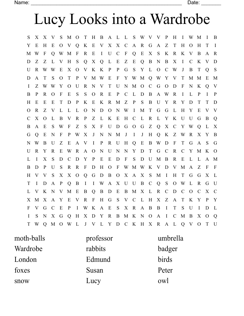 Lucy Looks into a Wardrobe Word Search