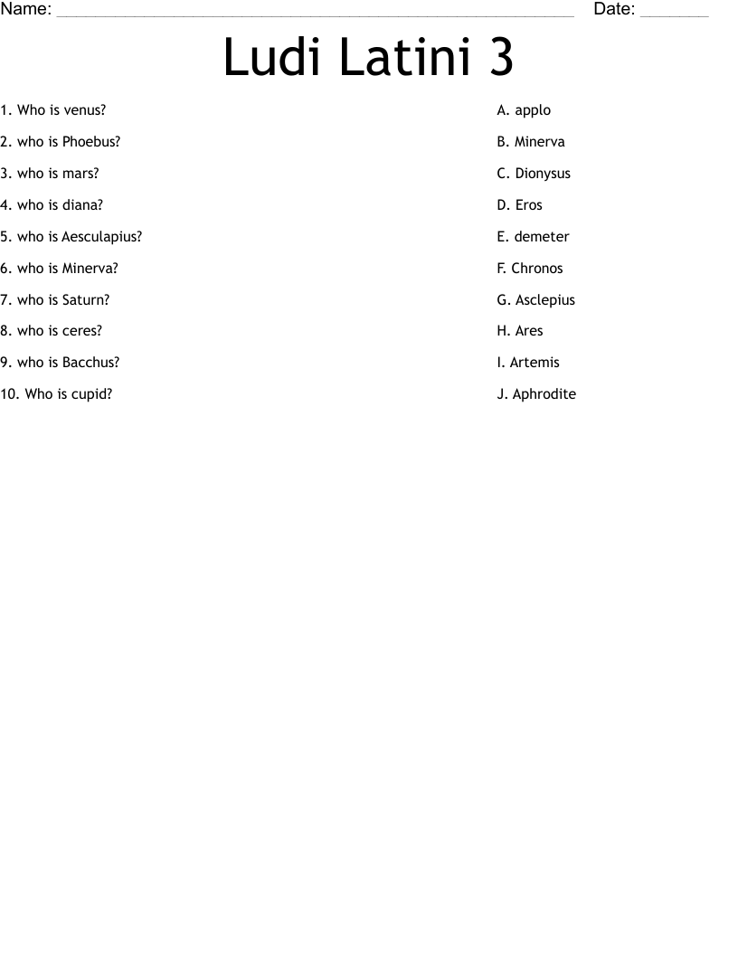 Ludi Latini 3 Worksheet