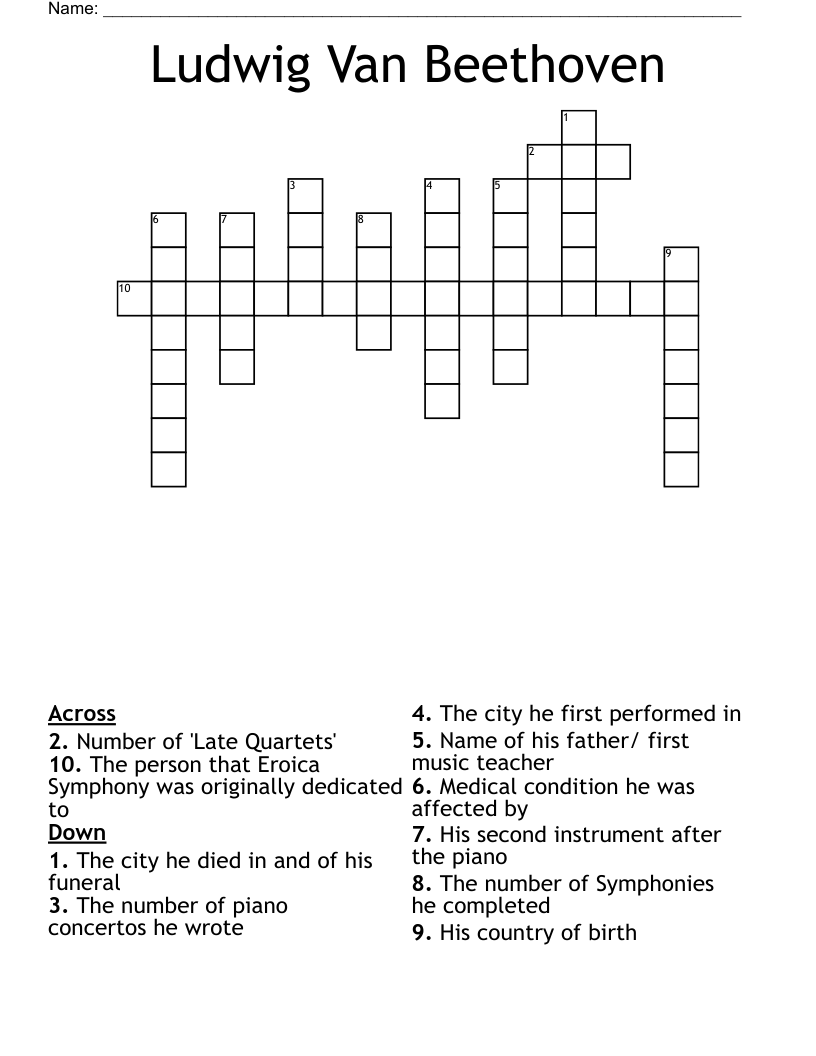 Ludwig Van Beethoven Crossword