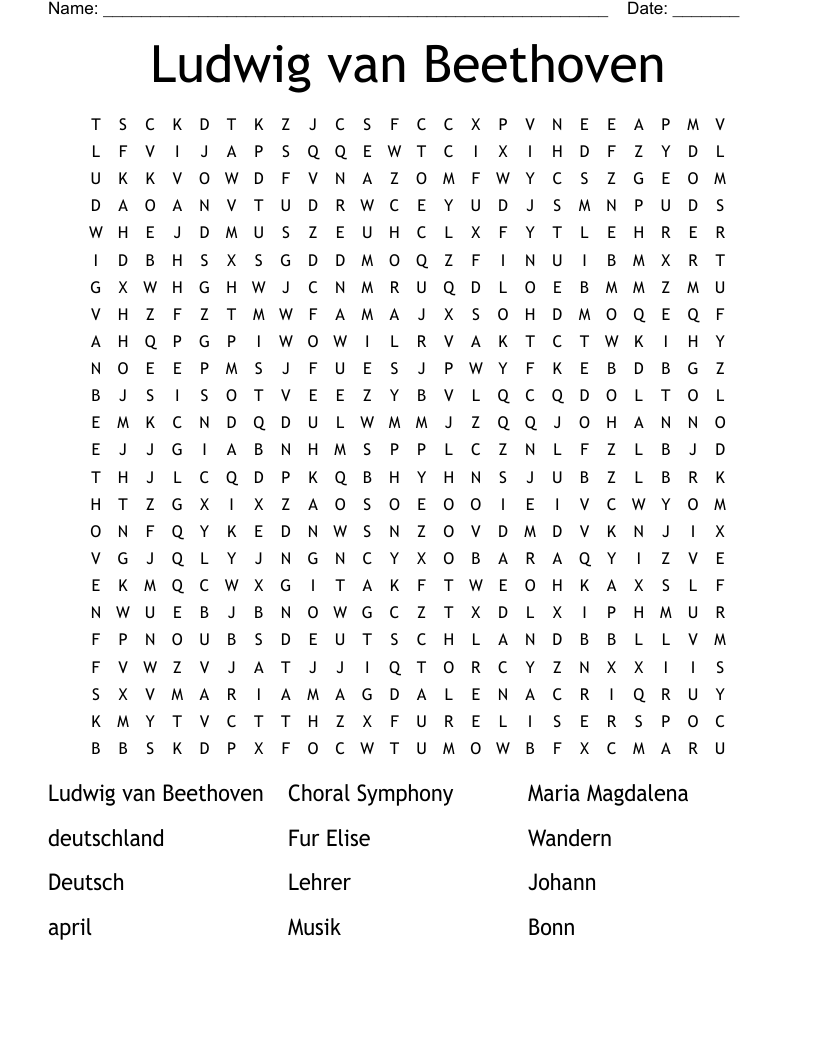 Ludwig van Beethoven Word Search