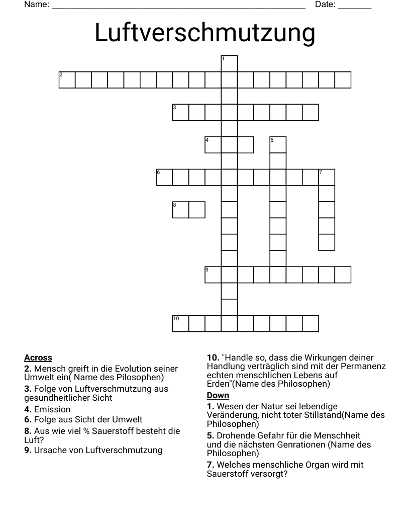 Luftverschmutzung Crossword