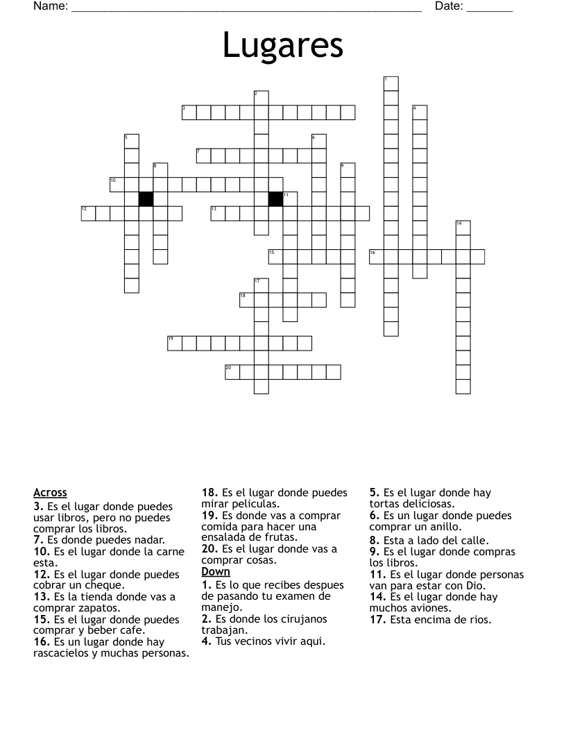 Lugares Crossword