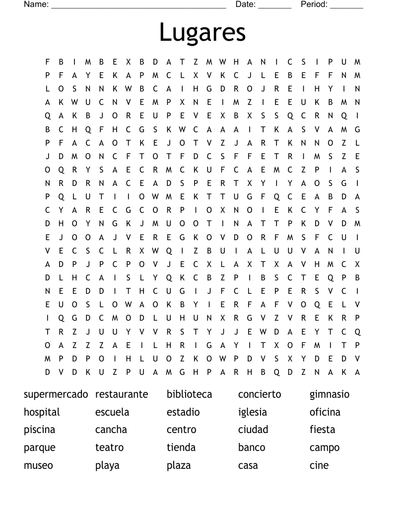 Lugares Word Search