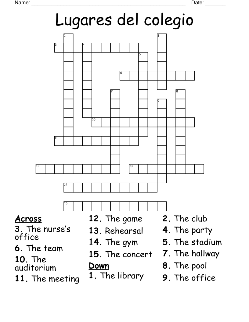 Lugares del colegio Crossword