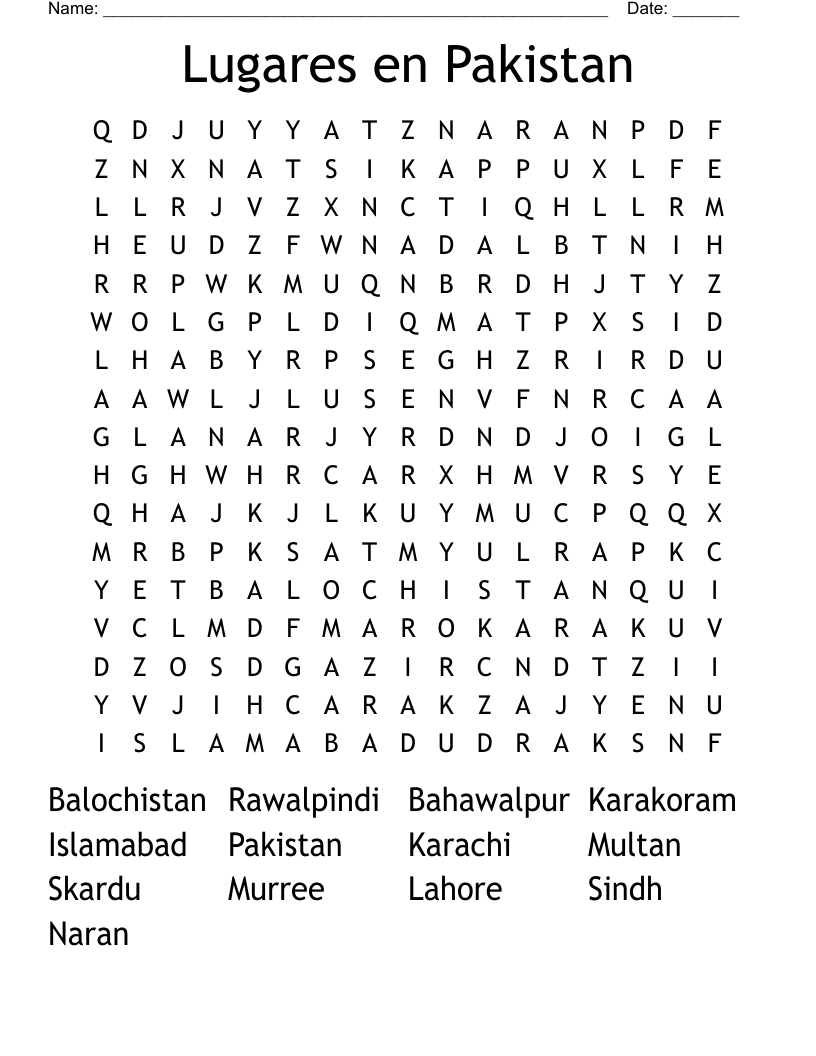 Lugares en Pakistan Word Search