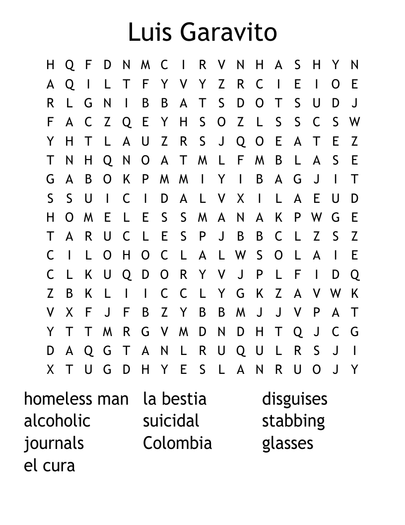 Luis Garavito Word Search