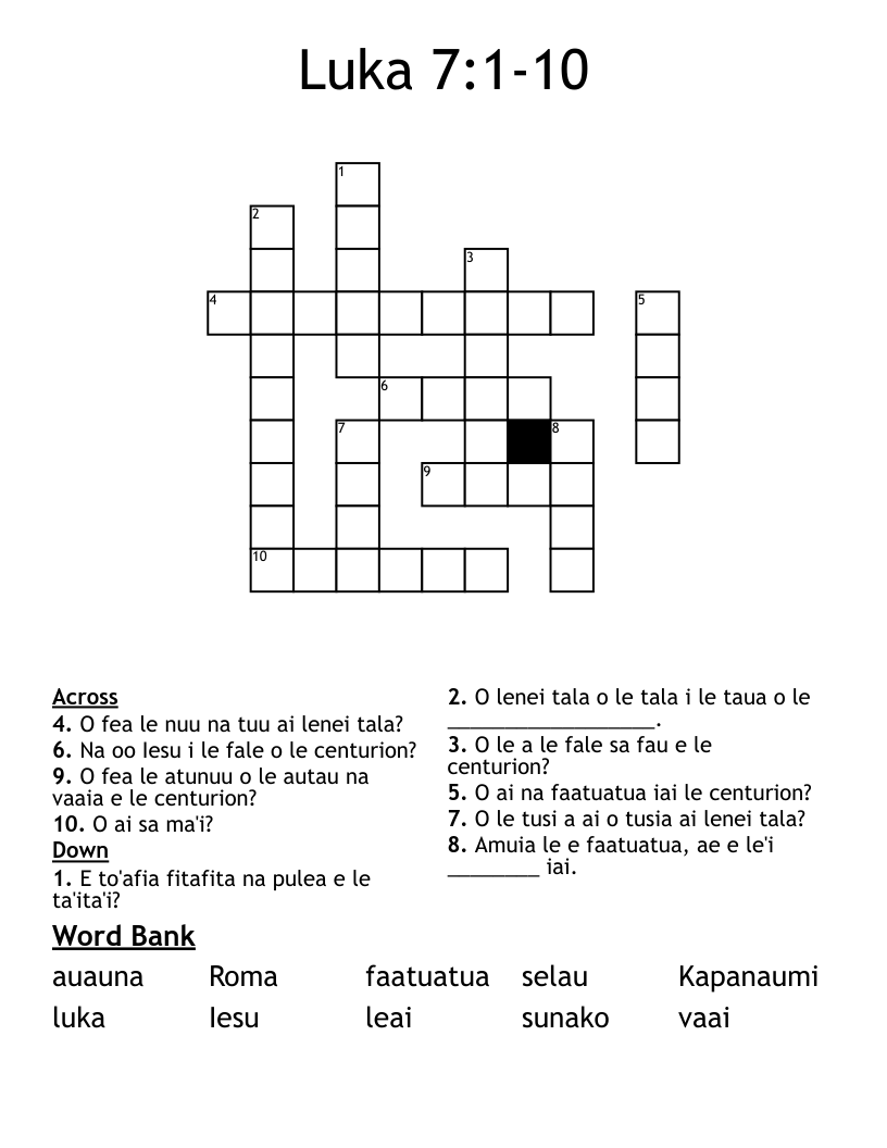 Luka 7:1-10 Crossword