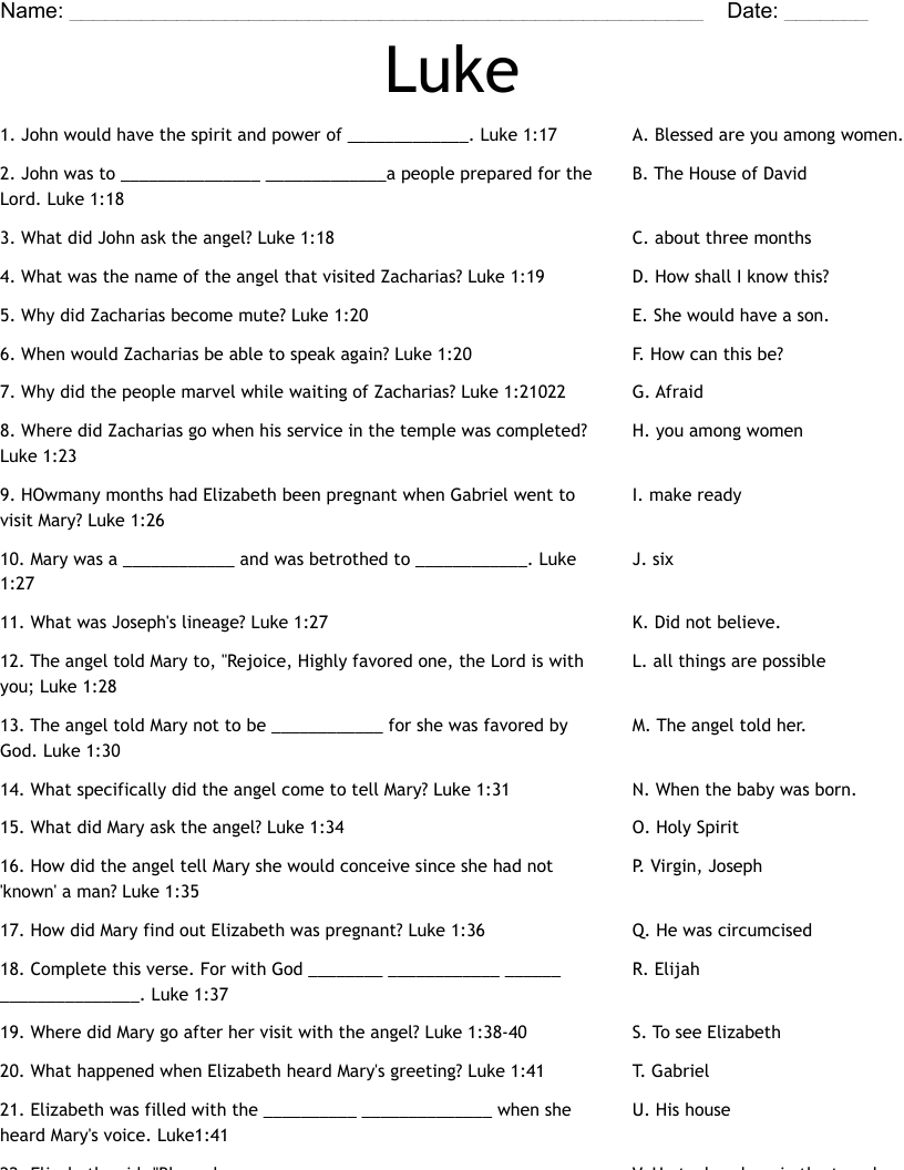 Luke Worksheet