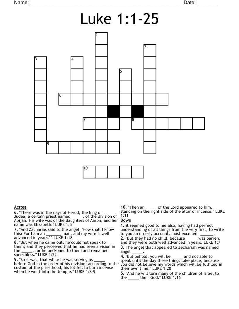 Luke 1:1-25 Crossword