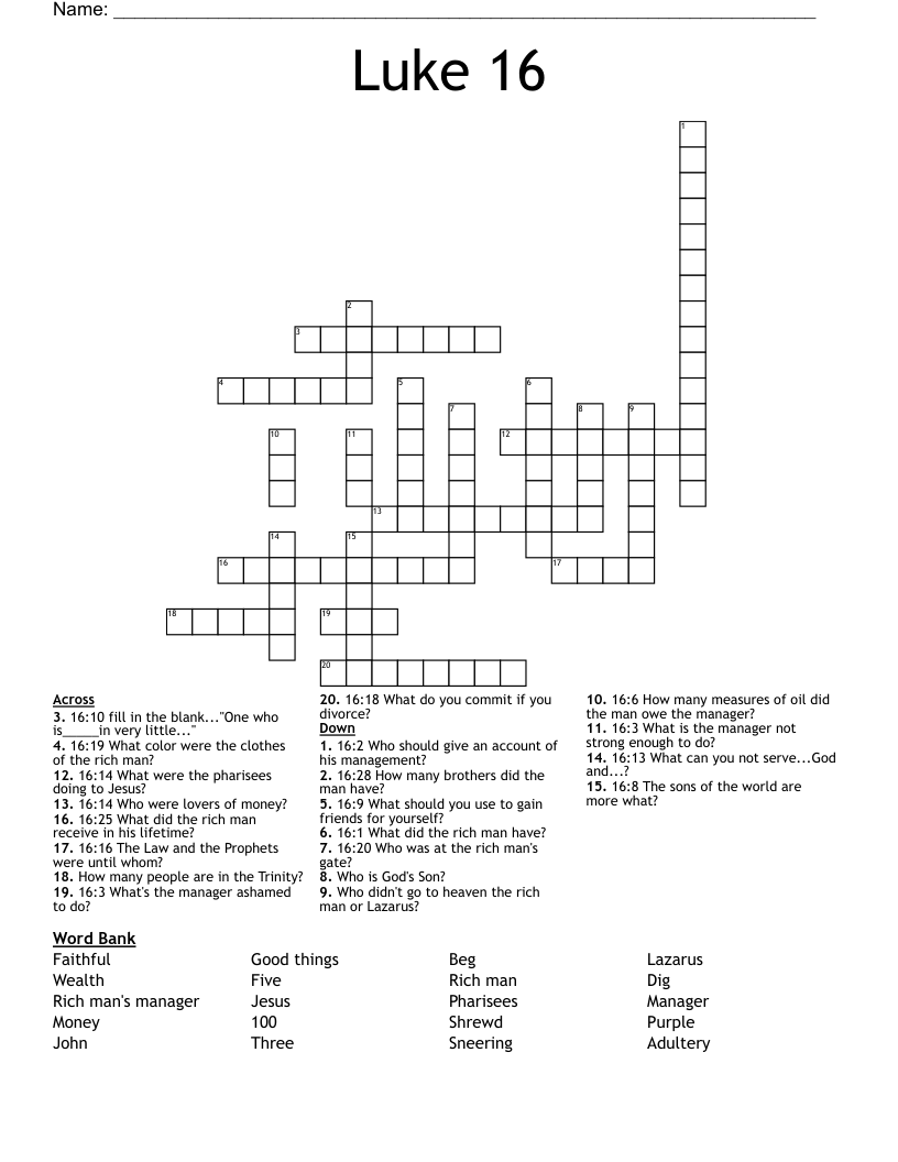Luke 16 Crossword